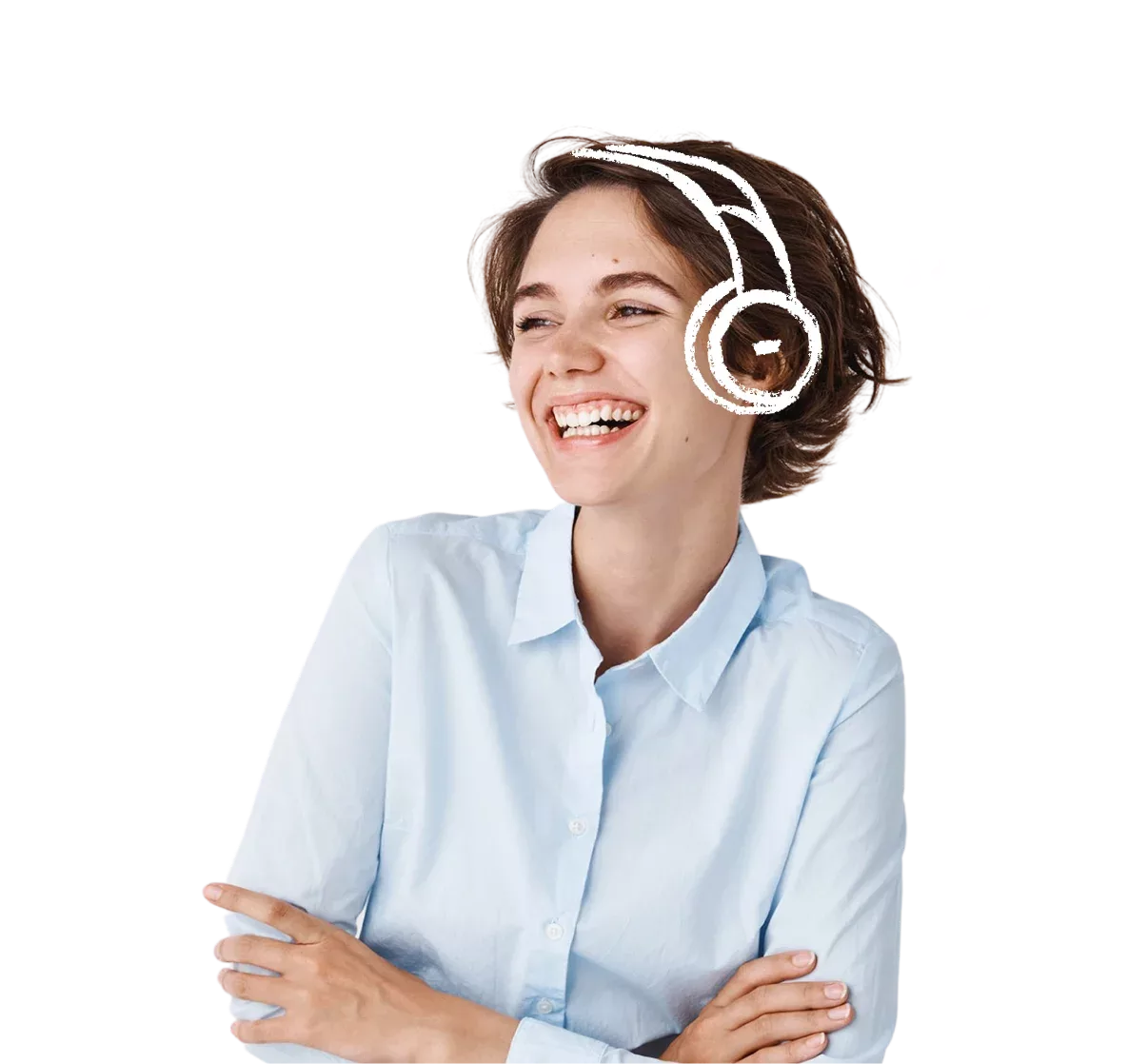 Smiling woman with playful imagery