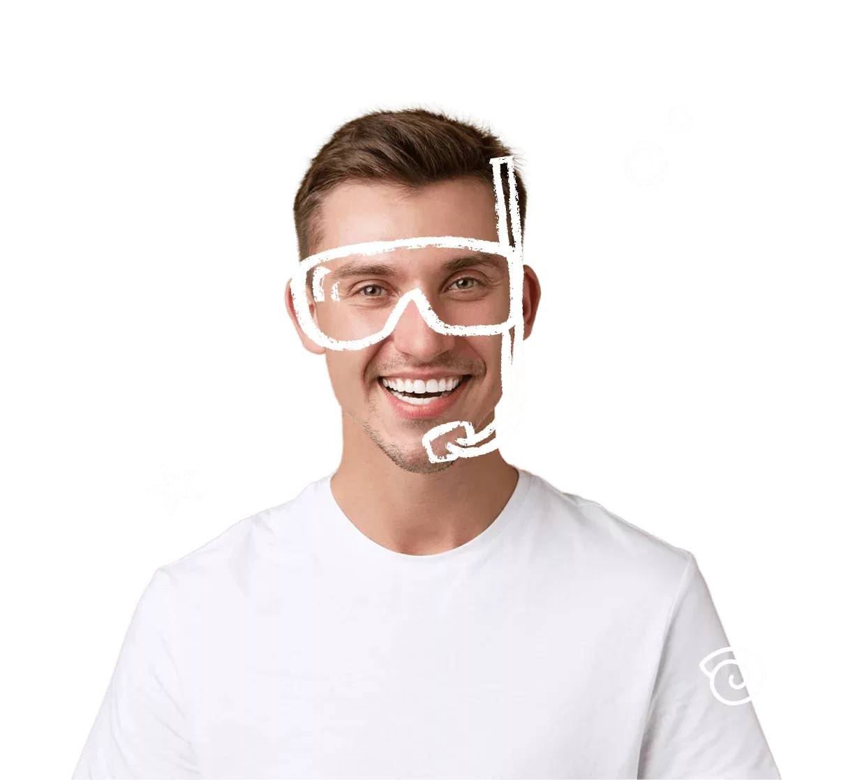 Smiling man with playful illustration
